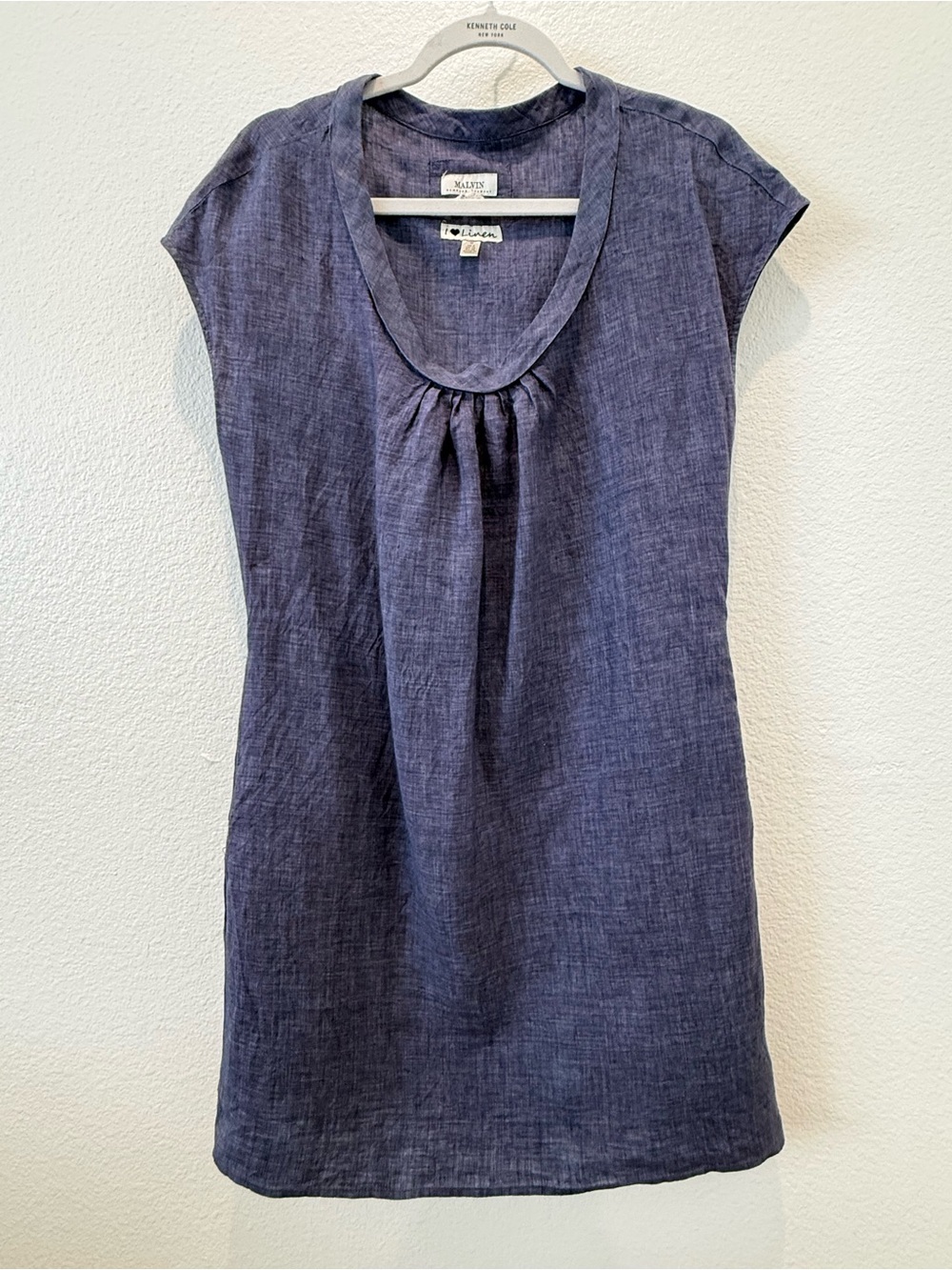 Malvin 100% linen dress shift chambray blue size M natural fiber